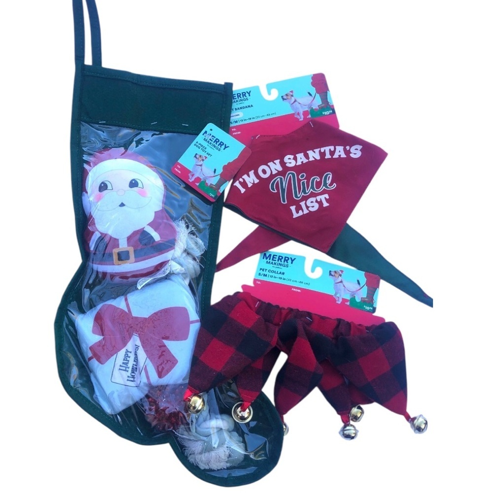 NWT Stocking toys Bandana collar bells S/M